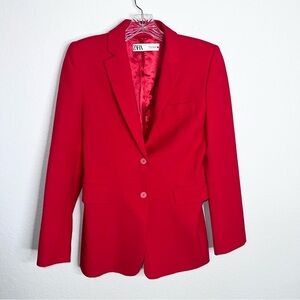 Zara Blazer Women XS Jacket Red Coat Mid Length C3